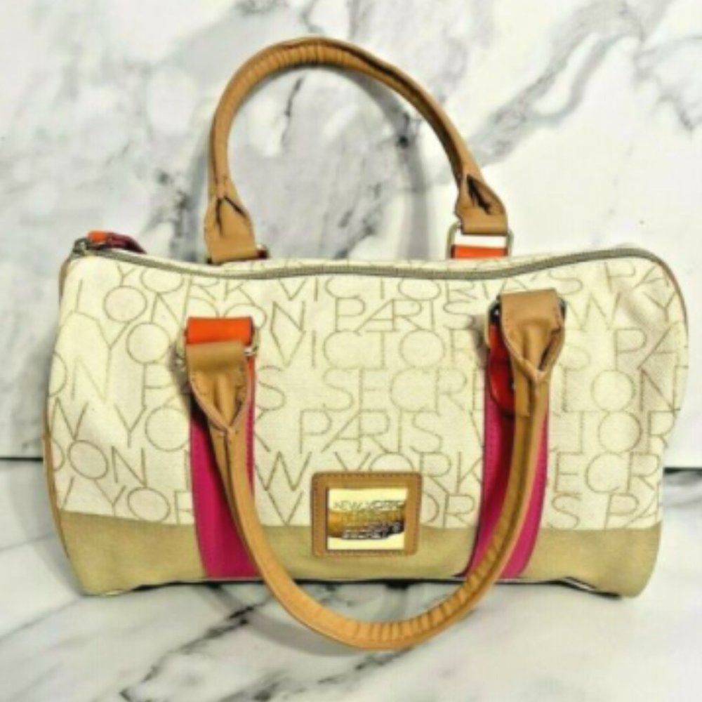 Victoria Secret Signature NY & Paris Multicolor Double Handle Canvas Satchel - Picture 3 of 10